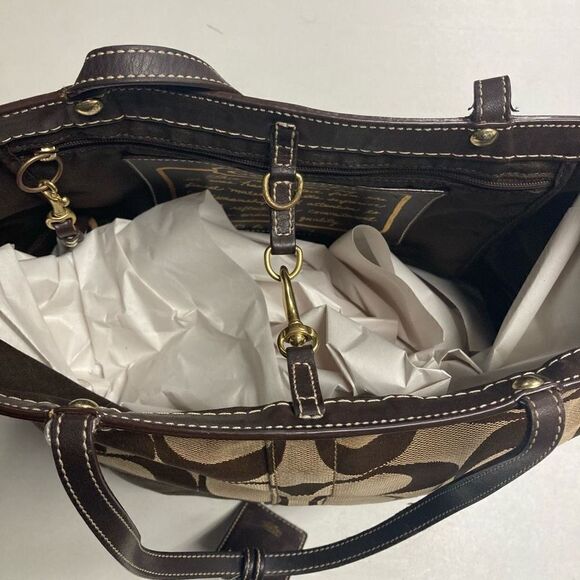 COACH Canvas Signature Logo Bag Brown With Dust Bag 10125 - Picture 13 of 14